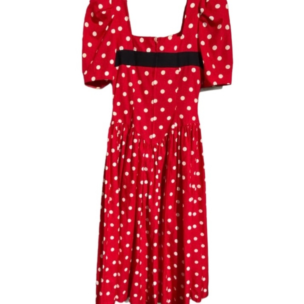 Vintage 1980’s Women’s Tea Dress Rockabilly fit & Flair 6 polka dot red black - Picture 4 of 5